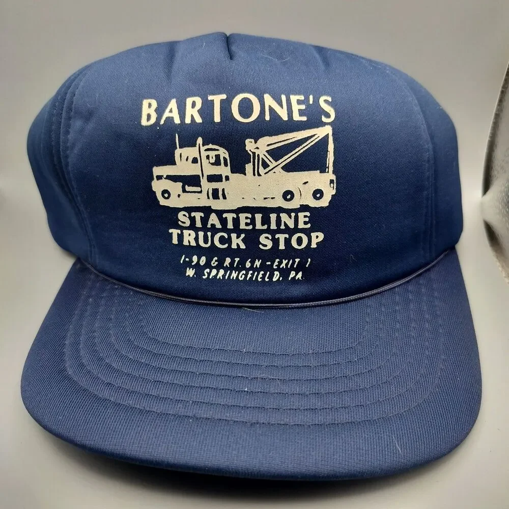 Vintage Bartone's Stateline Truck Stop Wrecker Hat Blue Snapback Falcon Cap